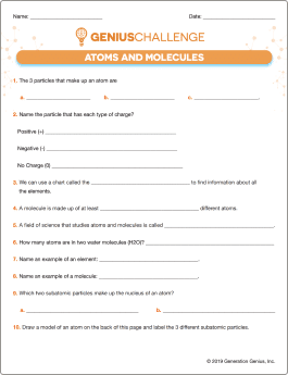 Atoms & Molecules Printable Worksheet