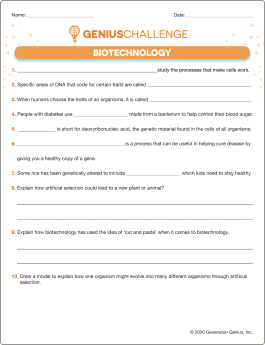 Biotechnology Printable Worksheet