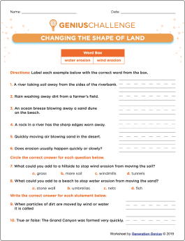 Changing the Shape of Land Printable Worksheet