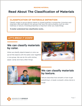 Classification of Materials Reading Material