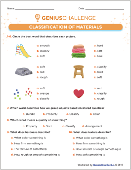 Classification of Materials Printable Worksheet