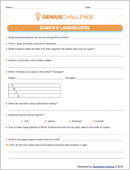 Earth's Landscapes Printable Worksheet