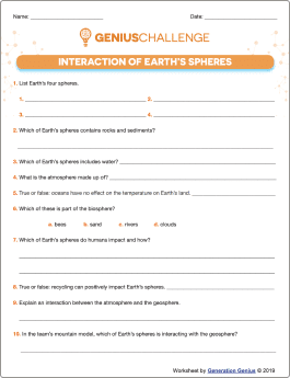 Interactions of Earth’s Spheres Printable Worksheet