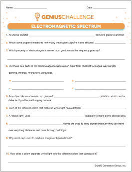 Electromagnetic Spectrum Printable Worksheet