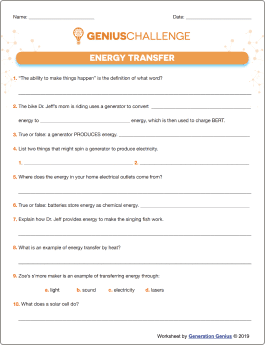Energy Transfer Printable Worksheet