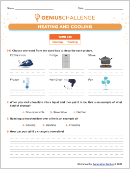 Heating and Cooling Printable Worksheet