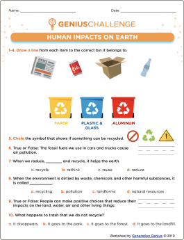 Reducing Our Impact on Earth Printable Worksheet