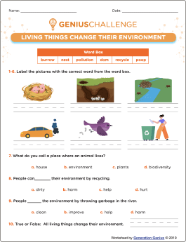 Living Things Change Their Environment Printable Worksheet