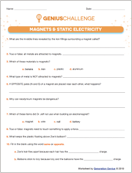 Magnets & Static Electricity Printable Worksheet