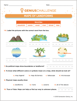 Maps of Landforms Printable Worksheet