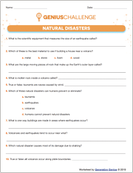 Natural Disasters Printable Worksheet