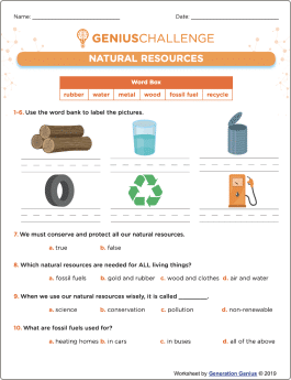 Natural Resources Printable Worksheet