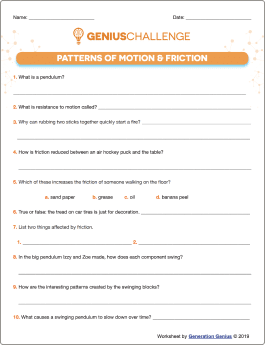 Patterns of Motion & Friction Printable Worksheet