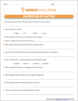 Properties of Matter Printable Worksheet