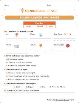 Solids, Liquids and Gases Printable Worksheet