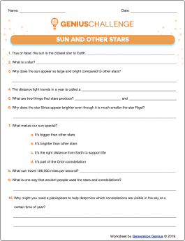 Sun and Other Stars Printable Worksheet