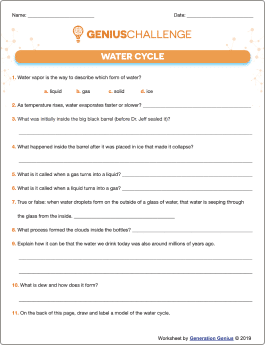 Water Cycle (3-5 Version) Printable Worksheet