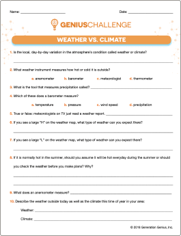 Weather vs. Climate Printable Worksheet