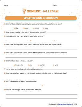 Weathering & Erosion Printable Worksheet