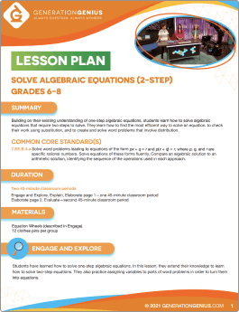 Solve Algebraic Equations (2-Step) Lesson Plan