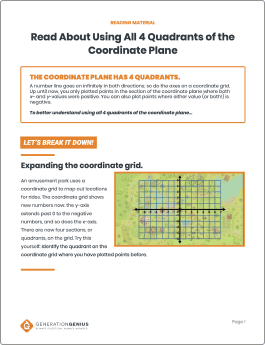 Use All 4 Quadrants of the Coordinate Plane Reading Material