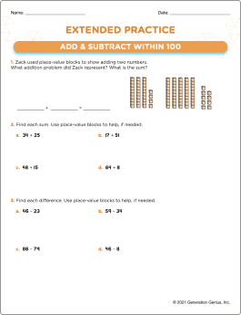 Add & Subtract Within 100 Word Problems