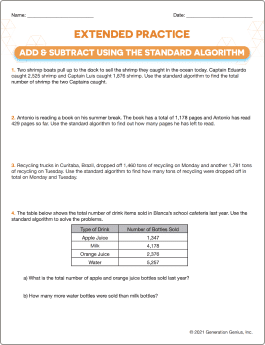 Add & Subtract Using the Standard Algorithm Word Problems