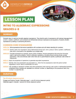 Intro to Algebraic Expressions Lesson Plan