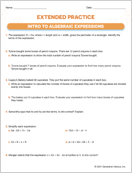 Intro to Algebraic Expressions Word Problems