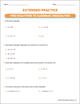 Find Solutions to Algebraic Inequalities Printable Worksheet