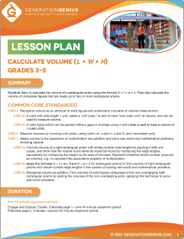 Calculate Volume (l x w x h) Lesson Plan
