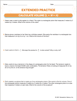 Calculate Volume (l x w x h) Word Problems