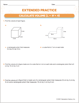 Calculate Volume (l x w x h) Printable Worksheet