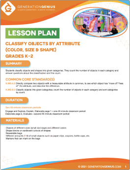 Classify Objects by Attribute (Color, Size & Shape) Lesson Plan