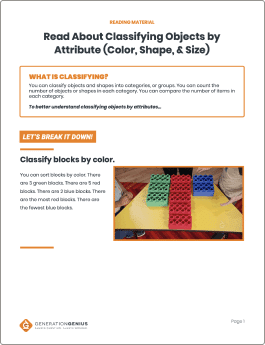 Classify Objects by Attribute (Color, Size & Shape) Reading Material