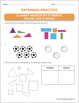 Classify Objects by Attribute (Color, Size & Shape) Printable Worksheet