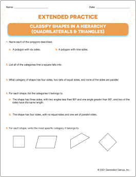 Classify Shapes in a Hierarchy (Quadrilaterals & Triangles) Printable Worksheet