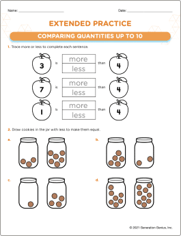 Comparing Quantities up to 10 Printable Worksheet