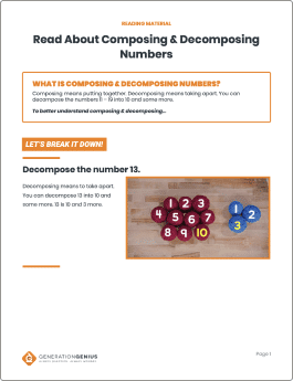 Composing & Decomposing Numbers (11-19) Reading Material