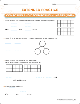 Composing & Decomposing Numbers (11-19) Word Problems