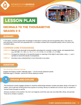 Decimals to the Thousandths Lesson Plan