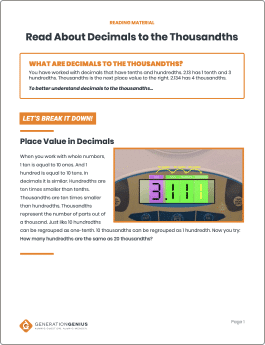 Decimals to the Thousandths Reading Material