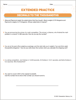 Decimals to the Thousandths Word Problems