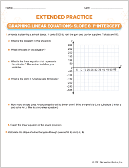 Graphing Linear Equations: Slope & y-intercept (y= mx + b) Word Problems