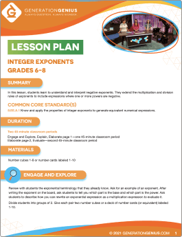 Integer Exponents Lesson Plan