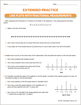Line Plots with Fractional Measurements Word Problems