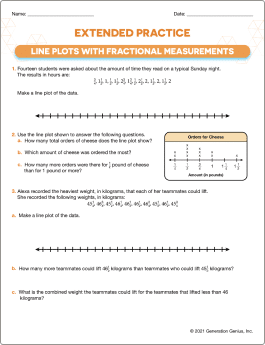 Line Plots with Fractional Measurements Printable Worksheet