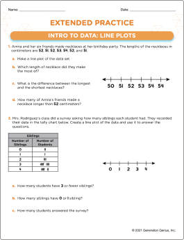 Intro to Data: Line Plots Printable Worksheet