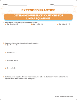 Determine The Number of Solutions for Linear Equations Printable Worksheet