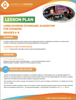 Long Division (Standard Algorithm for Division) Lesson Plan